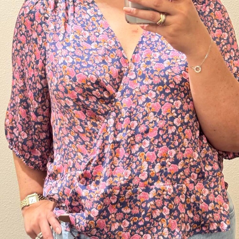 Mango Floral Wrap Peplum Blouse Size 20
